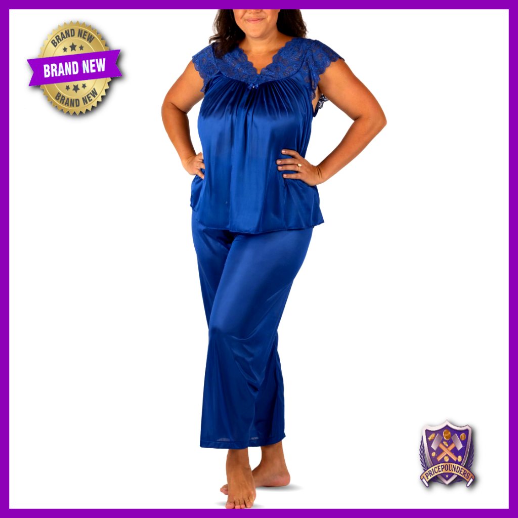 Plus Size Lace Cap Sleeve Pajama Set, Relaxed Fit, Nylon Tricot, Travel Ready